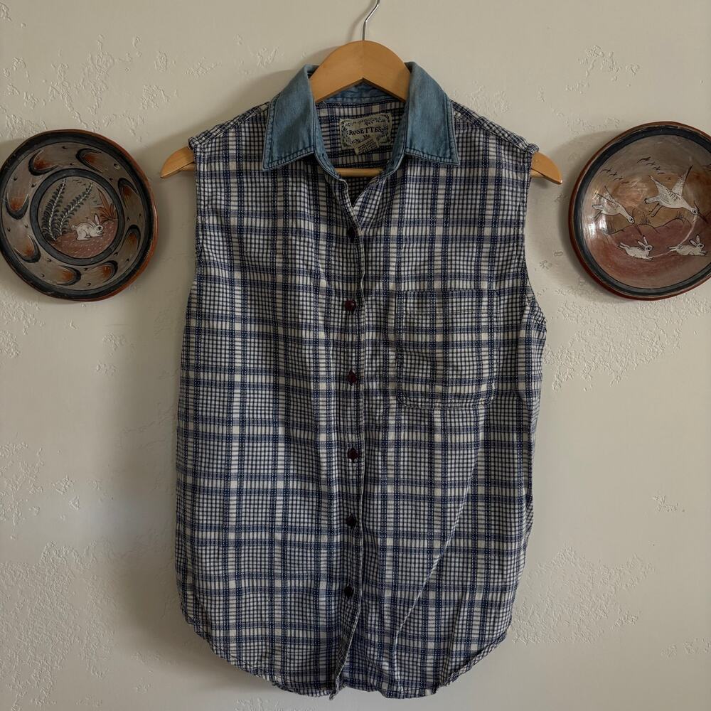 Vintage 90's Plaid & Denim Tank Button Up